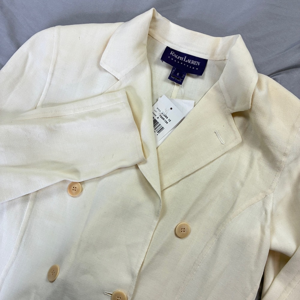 Ralph Lauren Collection Blazer Women 6 Cream Wool Double Breasted Purple Label